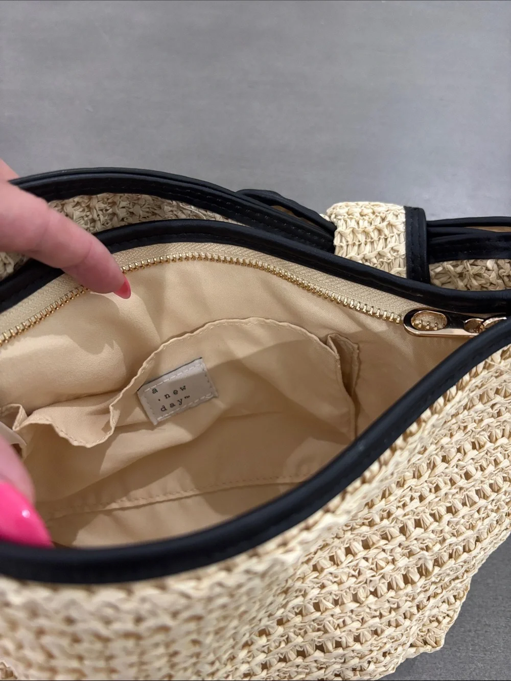 NWOT Woven Shoulder Bag with Black Trim